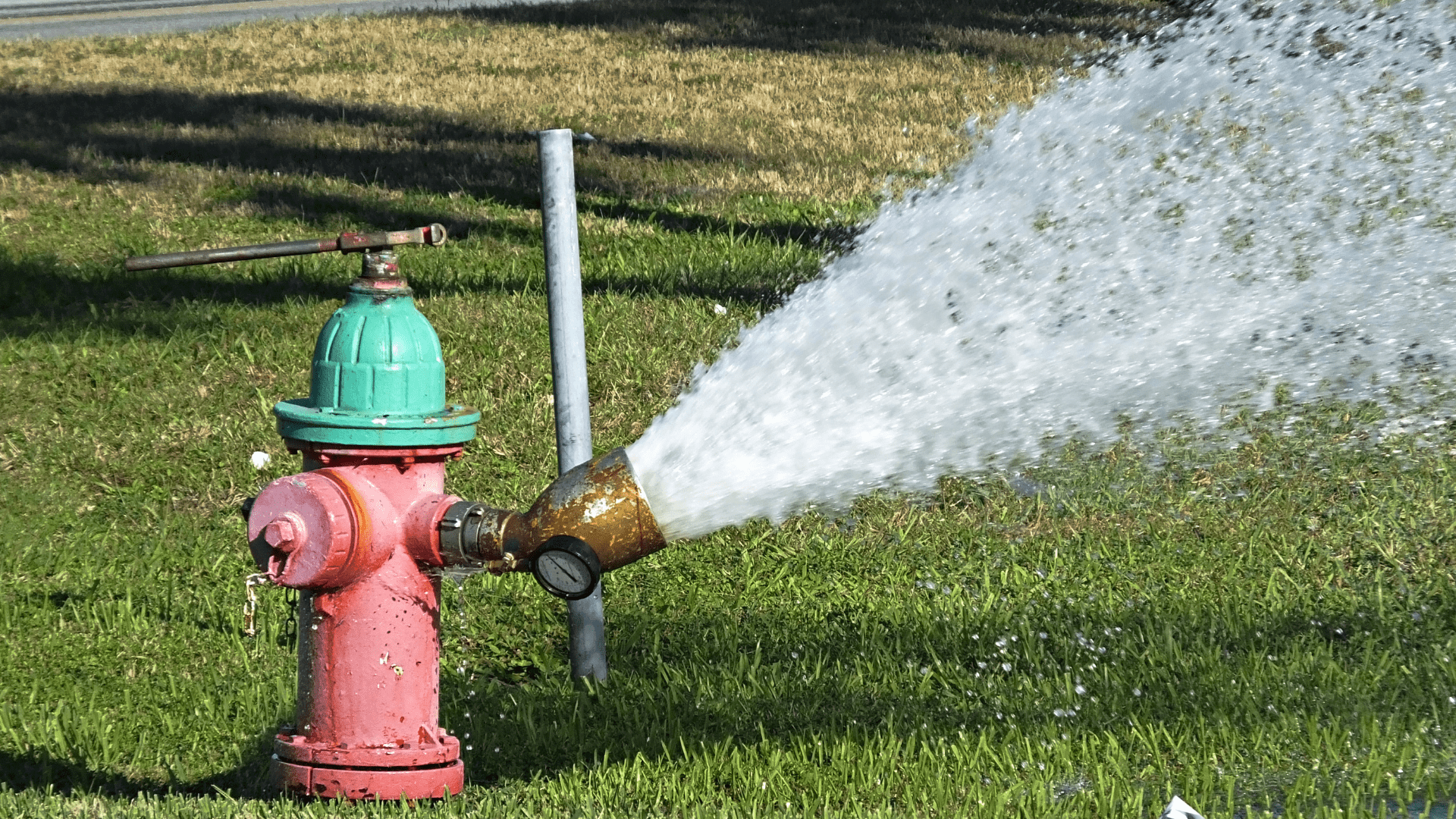 Red Fire Hydrant Spilling onto a Roadside